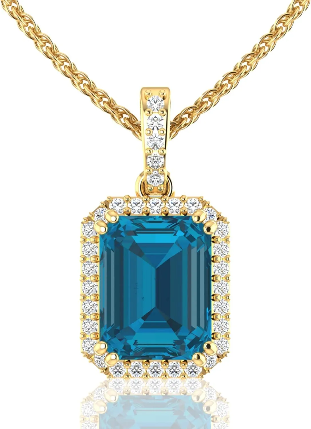Womens 14k White/Yellow Gold Emerald Cut Sparkling Gemstone Necklace Hanging Choker Pendant Elegant Classic Luxury Beautiful Fine Jewelry Accessory for Female