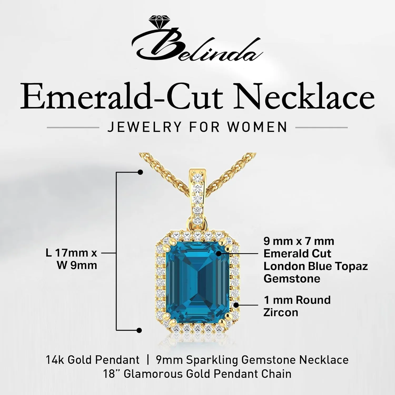 Womens 14k White/Yellow Gold Emerald Cut Sparkling Gemstone Necklace Hanging Choker Pendant Elegant Classic Luxury Beautiful Fine Jewelry Accessory for Female