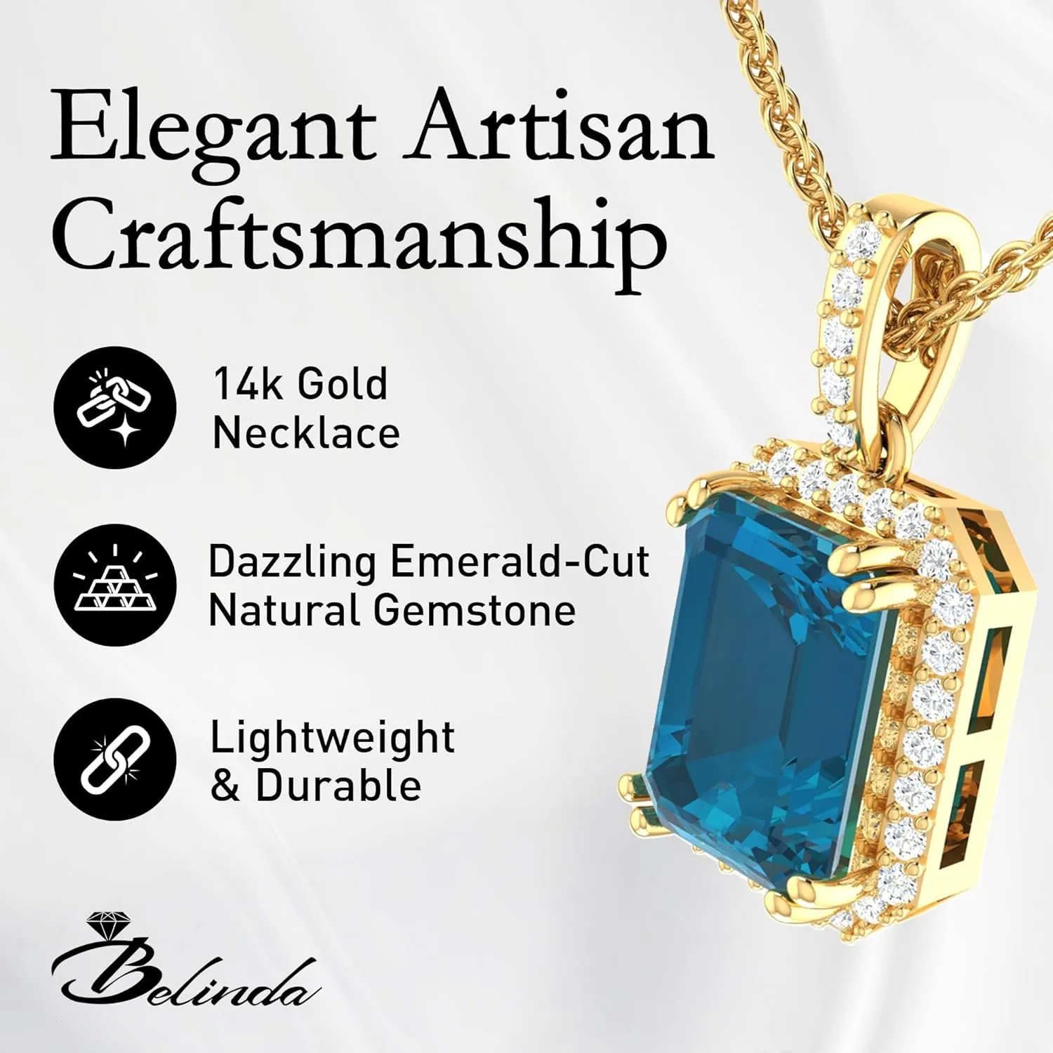 Womens 14k White/Yellow Gold Emerald Cut Sparkling Gemstone Necklace Hanging Choker Pendant Elegant Classic Luxury Beautiful Fine Jewelry Accessory for Female