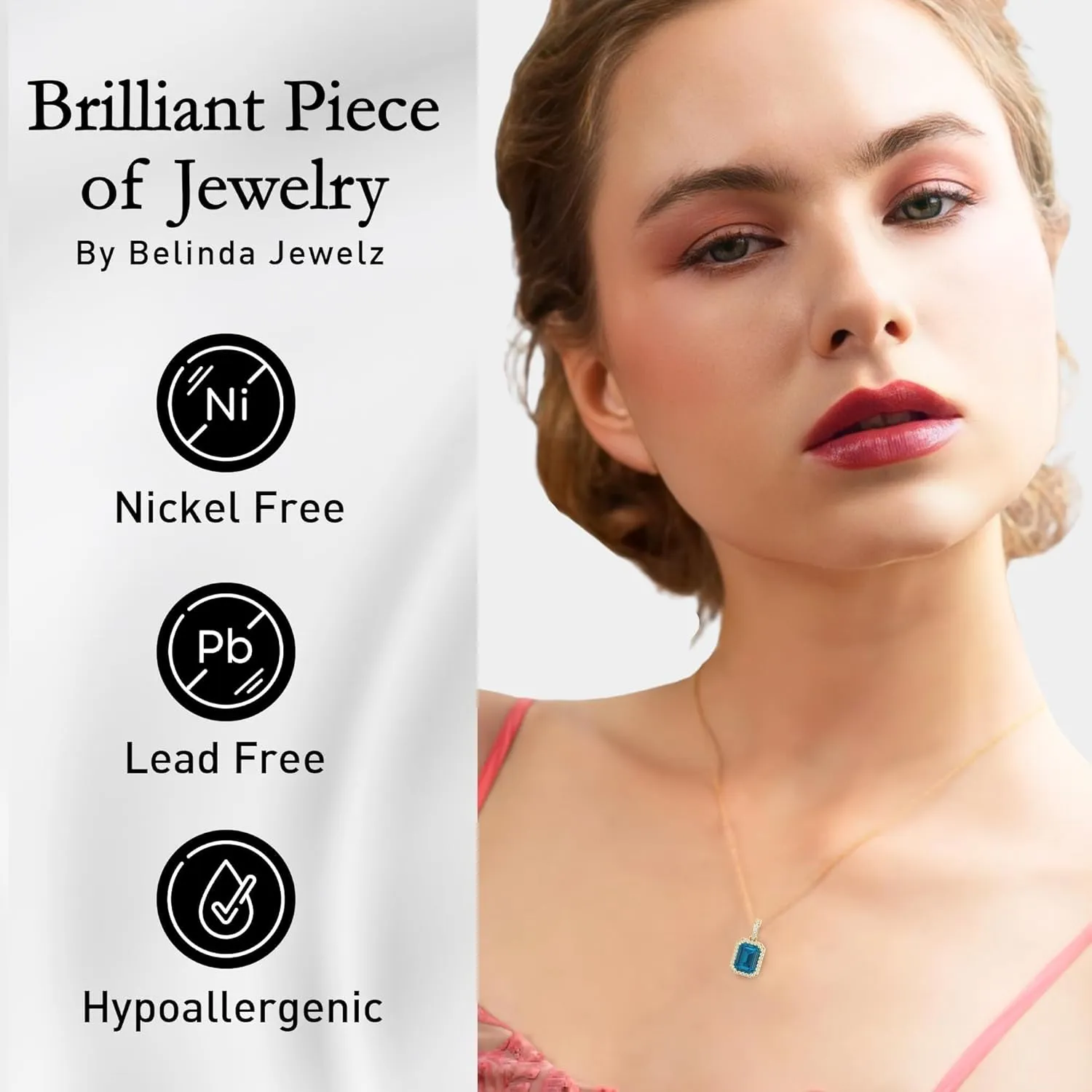 Womens 14k White/Yellow Gold Emerald Cut Sparkling Gemstone Necklace Hanging Choker Pendant Elegant Classic Luxury Beautiful Fine Jewelry Accessory for Female