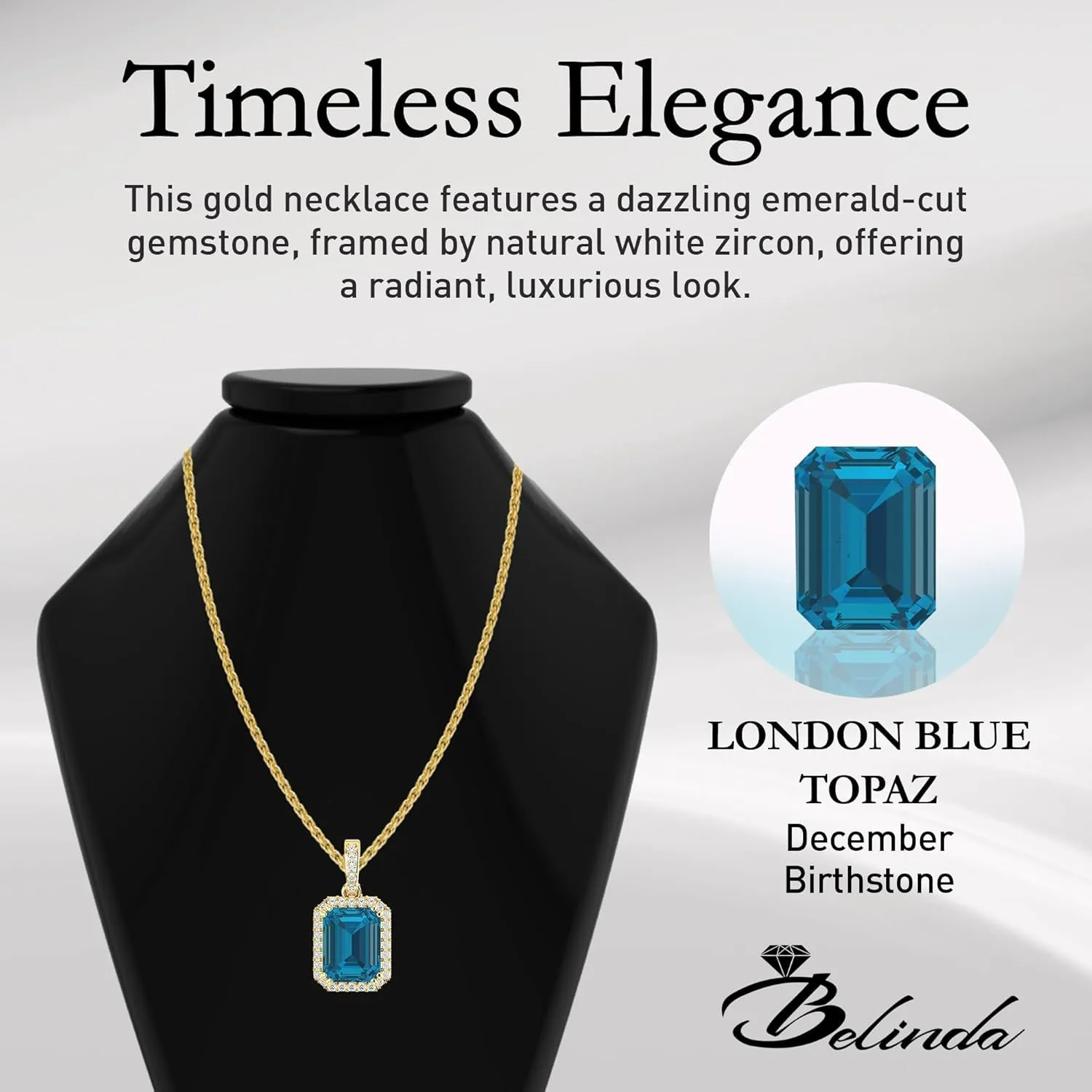 Womens 14k White/Yellow Gold Emerald Cut Sparkling Gemstone Necklace Hanging Choker Pendant Elegant Classic Luxury Beautiful Fine Jewelry Accessory for Female