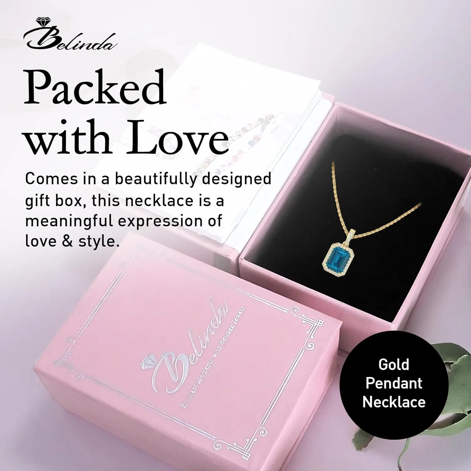 Womens 14k White/Yellow Gold Emerald Cut Sparkling Gemstone Necklace Hanging Choker Pendant Elegant Classic Luxury Beautiful Fine Jewelry Accessory for Female