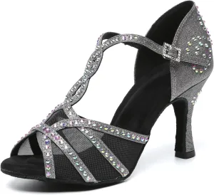 Women's Ballroom Dance Shoes Peep Toe Latin Salsa Tango Rhinestone Dancing Shoes