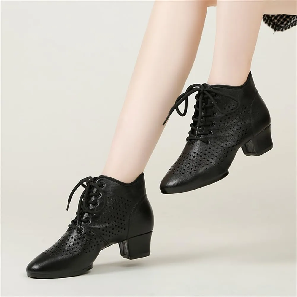 Women's Ballroom Shoes Non-Slip Rubber Sole Latin Dance Breathable Mesh Walking Dance Boots
