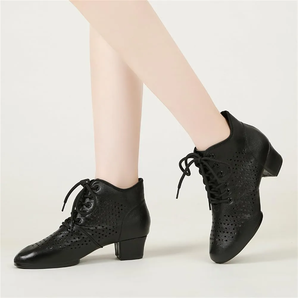 Women's Ballroom Shoes Non-Slip Rubber Sole Latin Dance Breathable Mesh Walking Dance Boots
