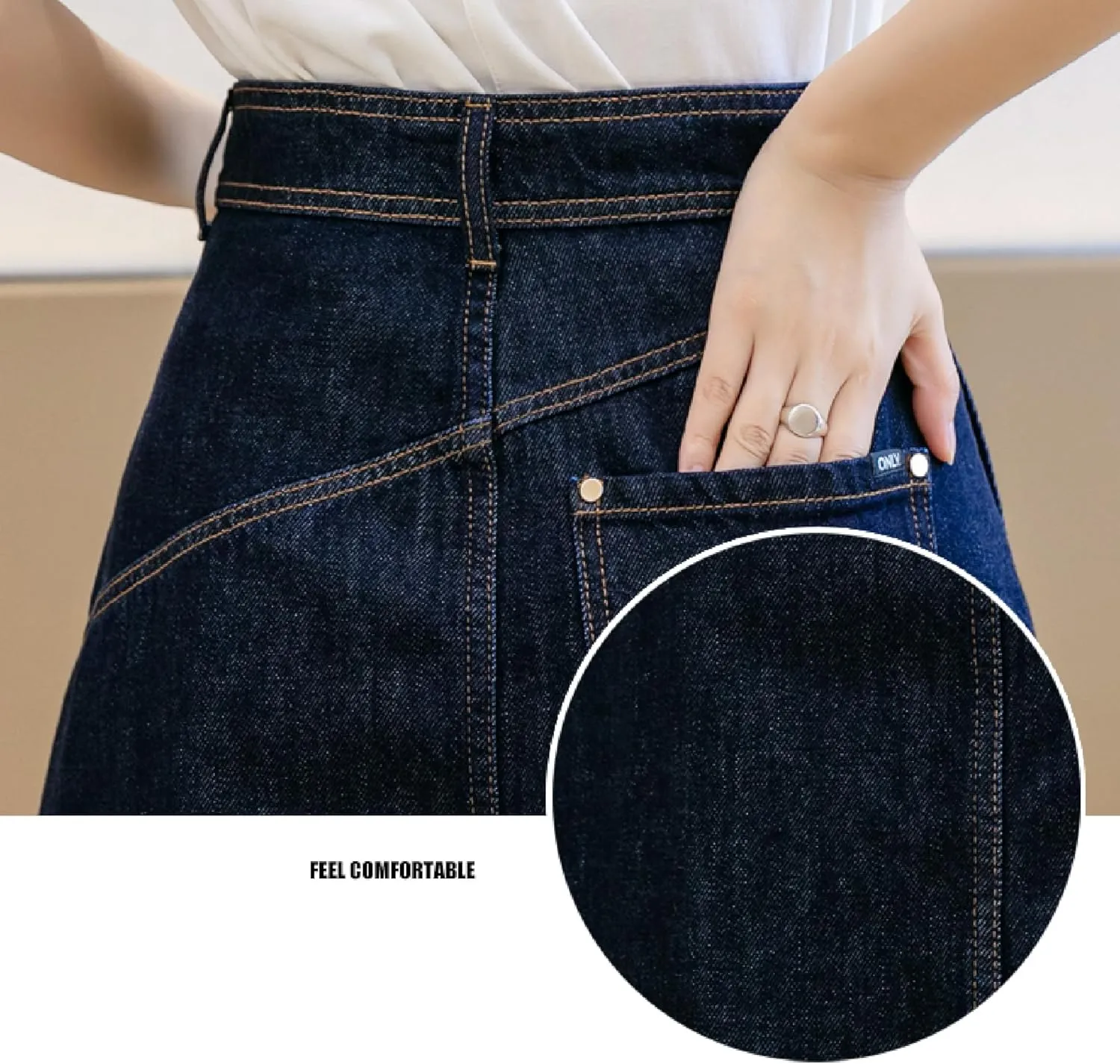 Women's Casual High Waisted Solid Button Up Asymmetrical Split Front Denim Jean A-Line Skirt