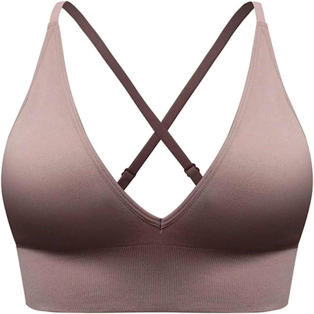 Womens Comfortable Wirefree Bras V Neck Thin Strap Seamless Bralettes Beauty Back Full Coverage Solid Camisole Bra
