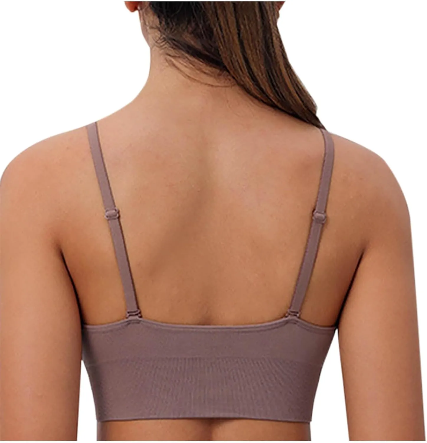 Womens Comfortable Wirefree Bras V Neck Thin Strap Seamless Bralettes Beauty Back Full Coverage Solid Camisole Bra