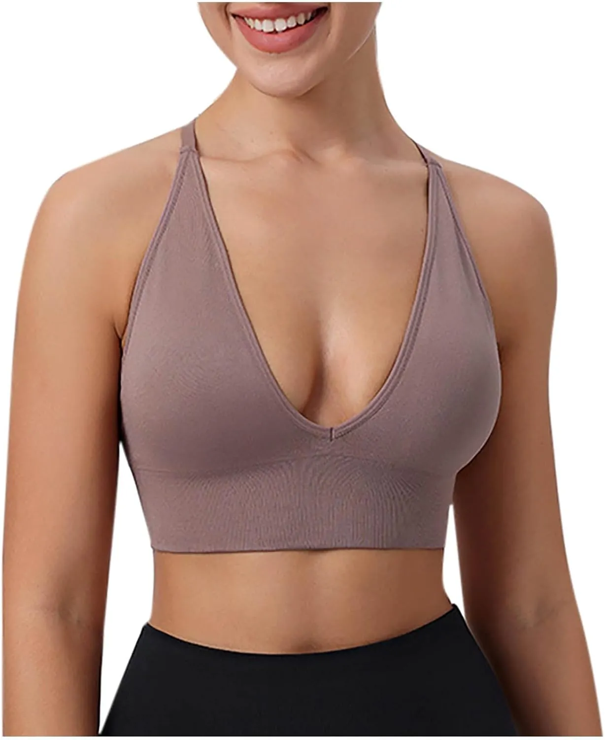 Womens Comfortable Wirefree Bras V Neck Thin Strap Seamless Bralettes Beauty Back Full Coverage Solid Camisole Bra