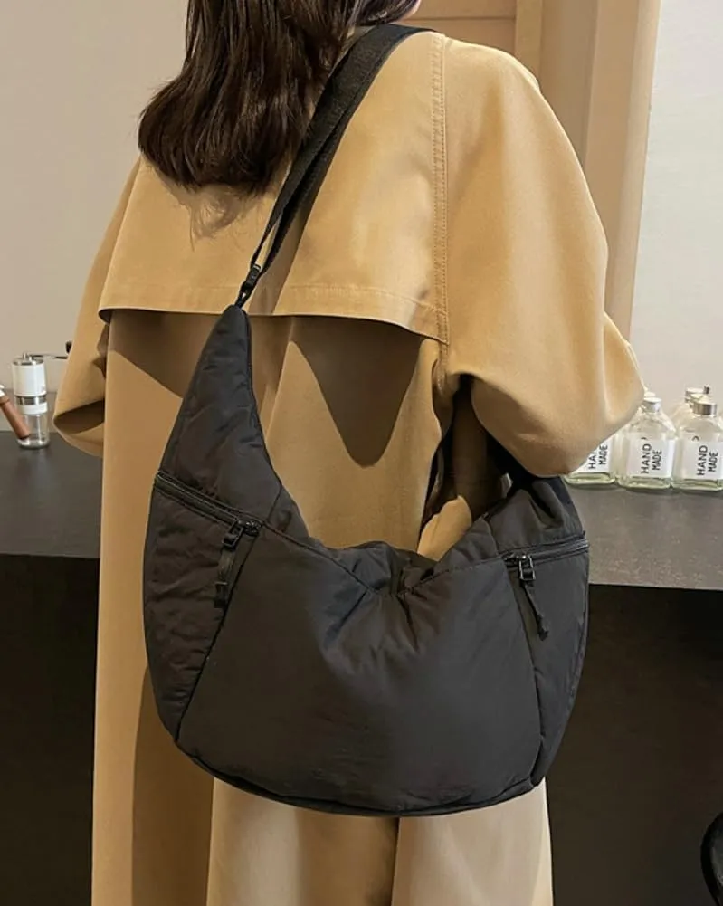 Women's Corduroy Crossbody Bags Casual Zipper Tote Handbags Sling Purse Crescent Shoulder Bag Satchel Work Gym