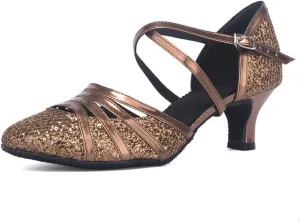 Women's Cross Strap Closed Toe Glitter Latin Salsa Tango Dance Shoes Party Ballroom Dance Shoes 512