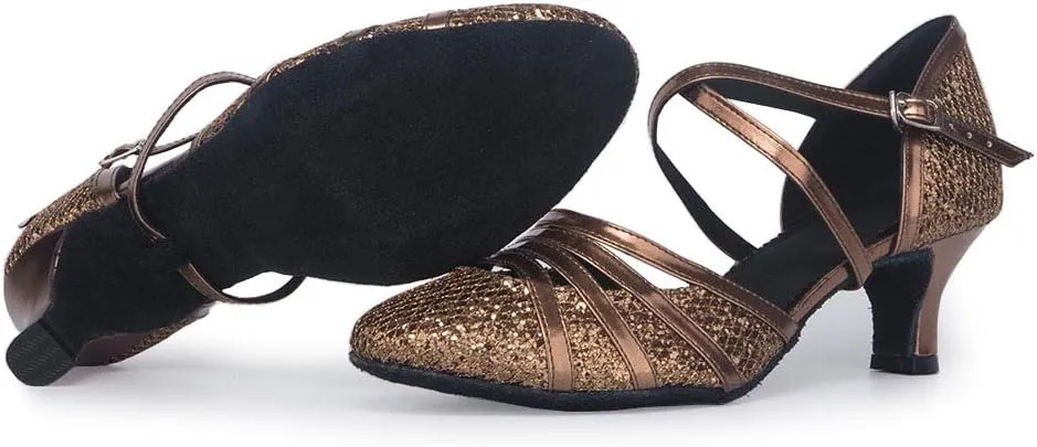 Women's Cross Strap Closed Toe Glitter Latin Salsa Tango Dance Shoes Party Ballroom Dance Shoes 512