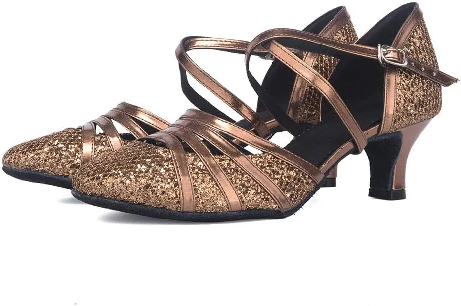 Women's Cross Strap Closed Toe Glitter Latin Salsa Tango Dance Shoes Party Ballroom Dance Shoes 512