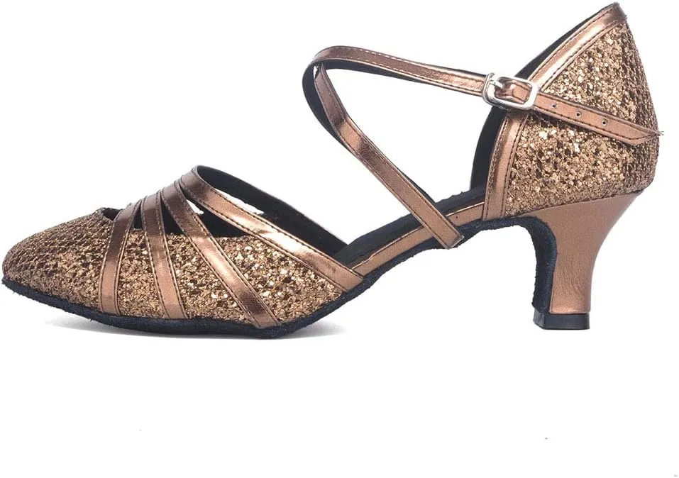 Women's Cross Strap Closed Toe Glitter Latin Salsa Tango Dance Shoes Party Ballroom Dance Shoes 512