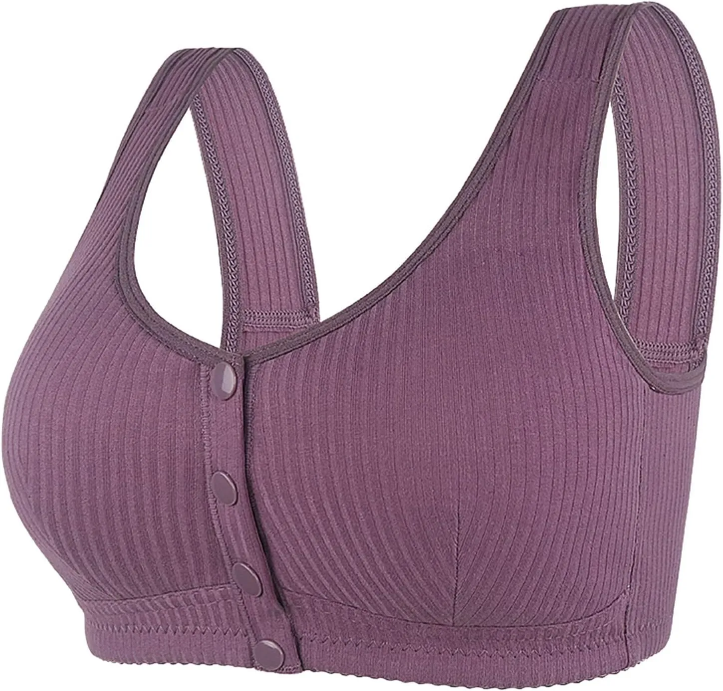 Women's Daisy Bra, Ribbed Everyday Cozy Bras, Women's Wire-Free Front Button Bra Back Full Coverage Comfort Easy Close Bras
