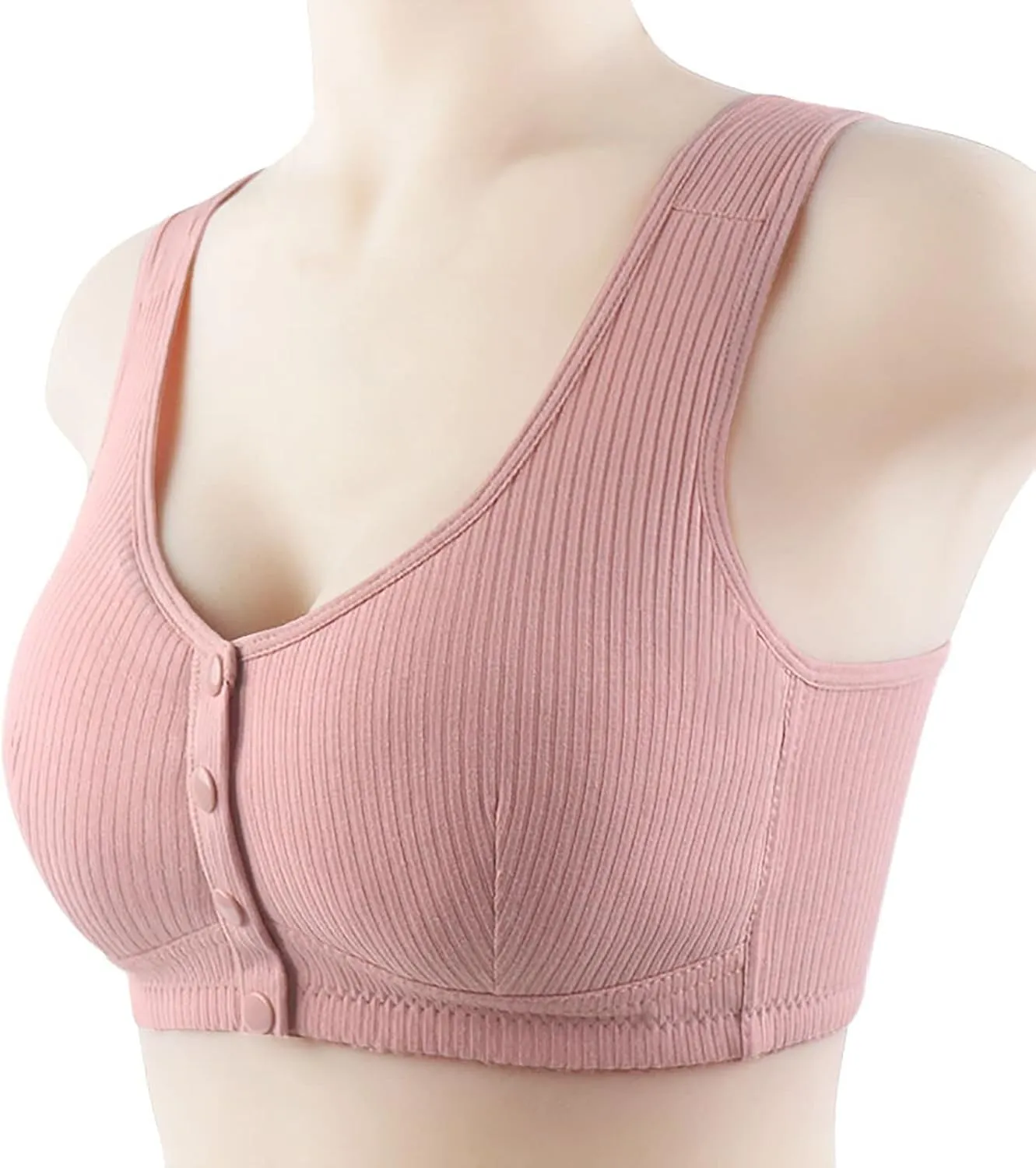 Women's Daisy Bra, Ribbed Everyday Cozy Bras, Women's Wire-Free Front Button Bra Back Full Coverage Comfort Easy Close Bras