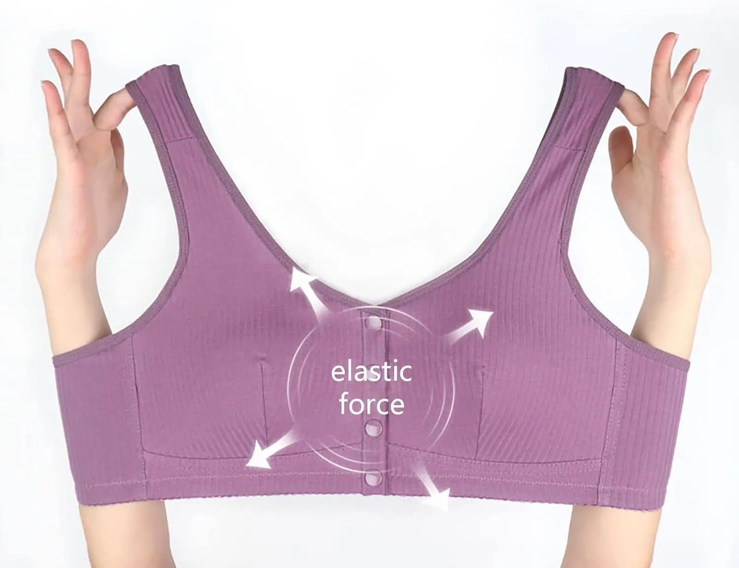 Women's Daisy Bra, Ribbed Everyday Cozy Bras, Women's Wire-Free Front Button Bra Back Full Coverage Comfort Easy Close Bras