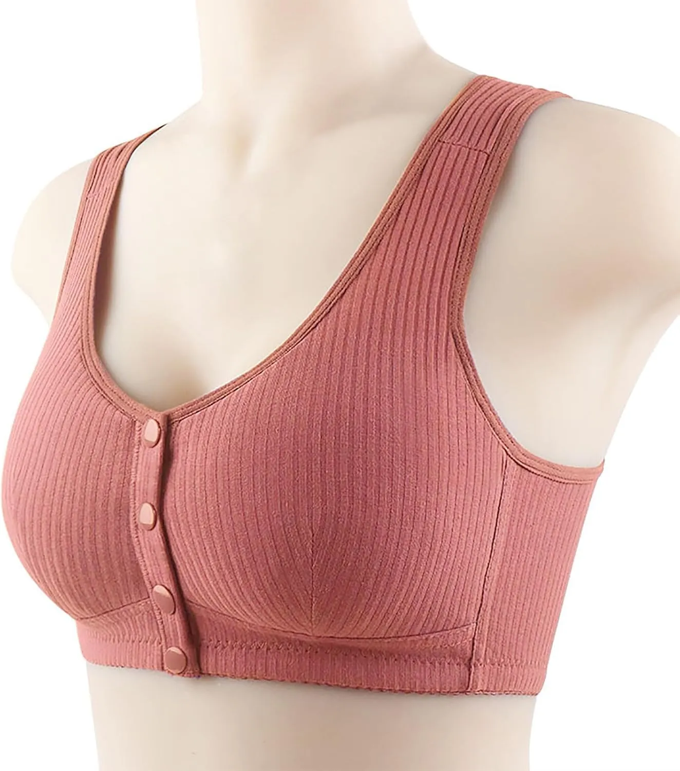 Women's Daisy Bra, Ribbed Everyday Cozy Bras, Women's Wire-Free Front Button Bra Back Full Coverage Comfort Easy Close Bras