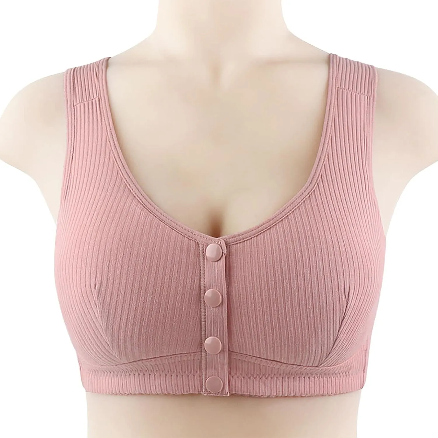 Women's Daisy Bra, Ribbed Everyday Cozy Bras, Women's Wire-Free Front Button Bra Back Full Coverage Comfort Easy Close Bras