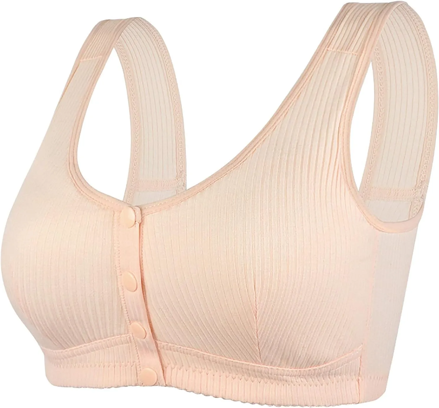 Women's Daisy Bra, Ribbed Everyday Cozy Bras, Women's Wire-Free Front Button Bra Back Full Coverage Comfort Easy Close Bras