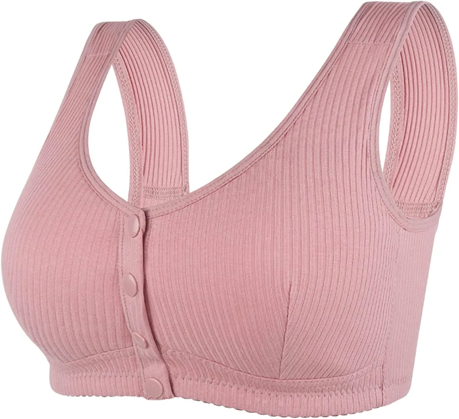 Women's Daisy Bra, Ribbed Everyday Cozy Bras, Women's Wire-Free Front Button Bra Back Full Coverage Comfort Easy Close Bras