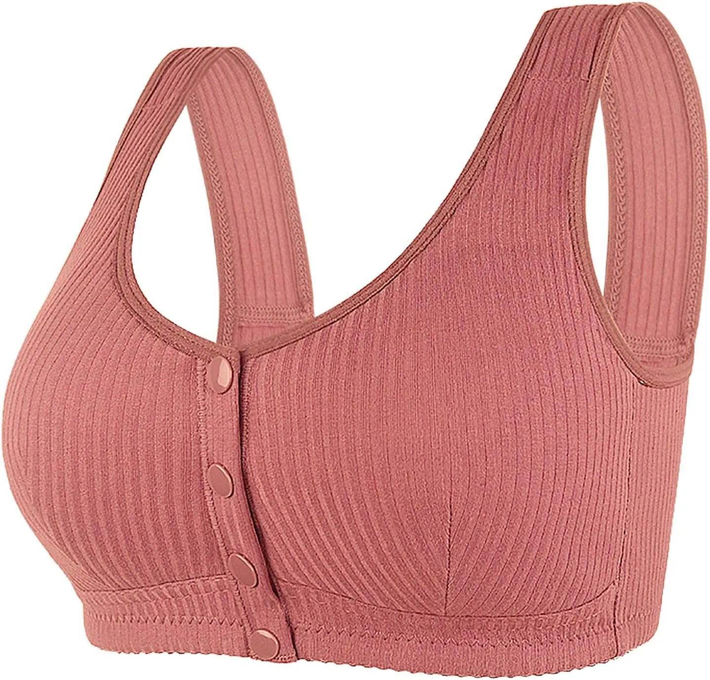 Women's Daisy Bra, Ribbed Everyday Cozy Bras, Women's Wire-Free Front Button Bra Back Full Coverage Comfort Easy Close Bras