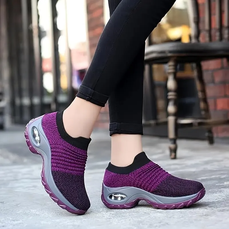 Women's Fashion Sneakers Lightweight Knit Slip on Shoes Breathable Running Shoes