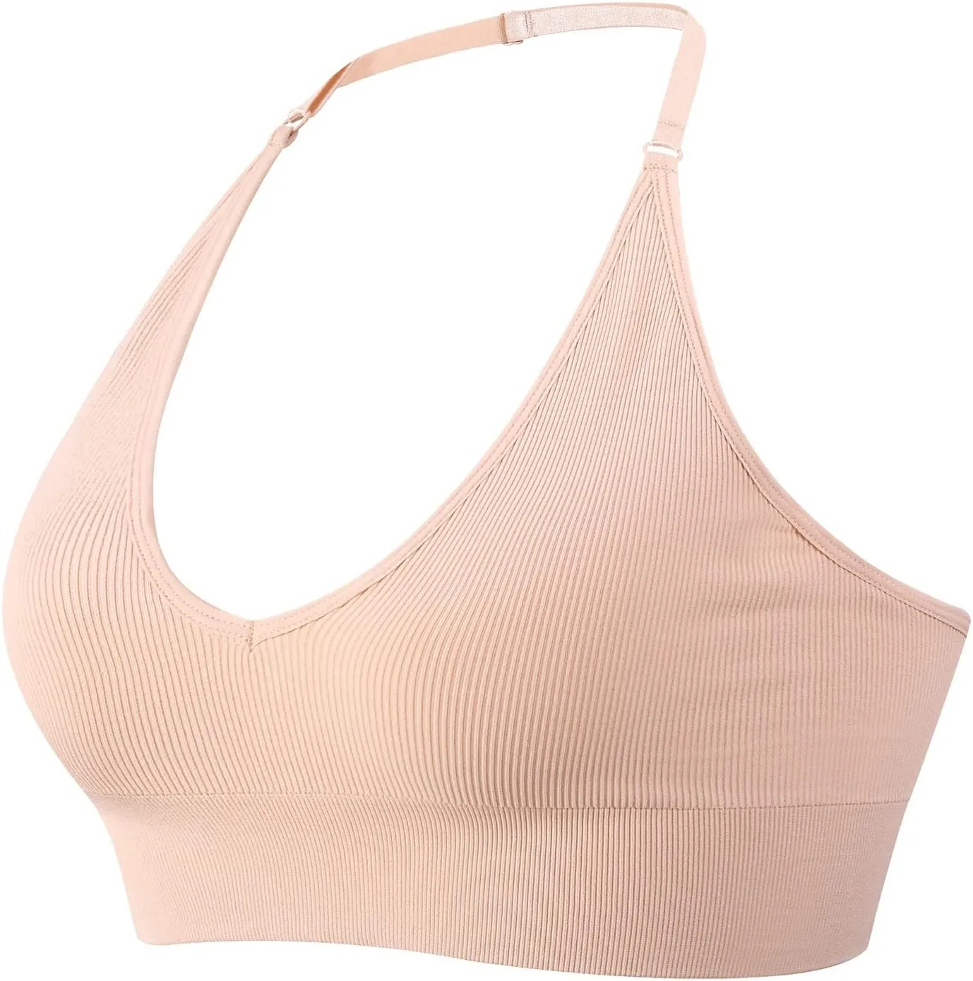 Women's Halterneck Sports Bra Backless Deep V Neck Gym Push Up Bustier No Underwire Adjustable Spaghetti Straps Workout Bra