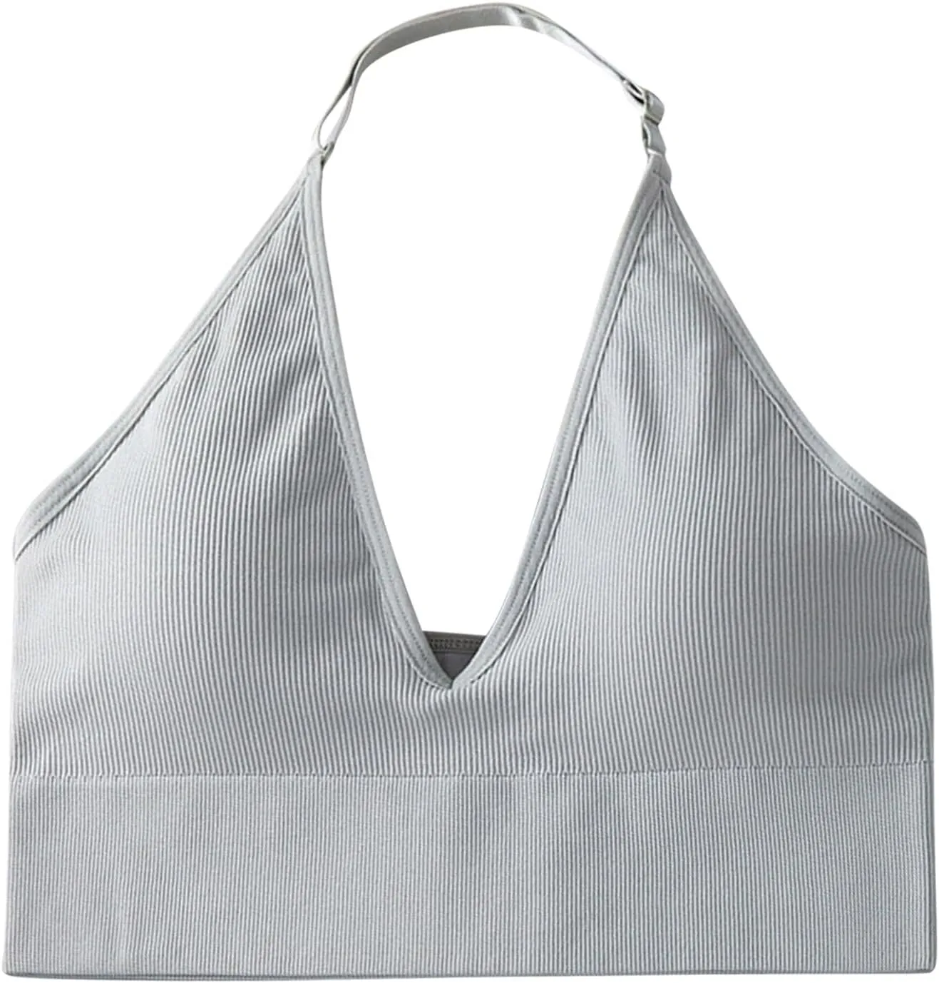 Women's Halterneck Sports Bra Backless Deep V Neck Gym Push Up Bustier No Underwire Adjustable Spaghetti Straps Workout Bra