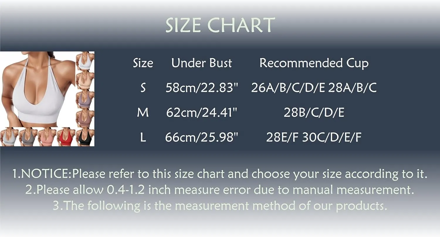 Women's Halterneck Sports Bra Backless Deep V Neck Gym Push Up Bustier No Underwire Adjustable Spaghetti Straps Workout Bra