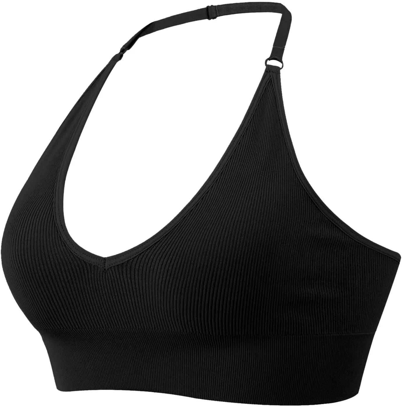 Women's Halterneck Sports Bra Backless Deep V Neck Gym Push Up Bustier No Underwire Adjustable Spaghetti Straps Workout Bra