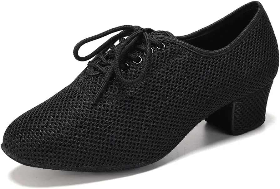 Women's Lace-up Ballroom Dance Practice Shoes Closed Toe Latin Professional Dance Teaching Shoes