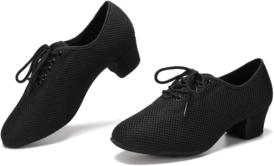 Women's Lace-up Ballroom Dance Practice Shoes Closed Toe Latin Professional Dance Teaching Shoes