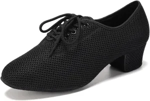 Women's Lace-up Ballroom Dance Practice Shoes Closed Toe Latin Professional Dance Teaching Shoes