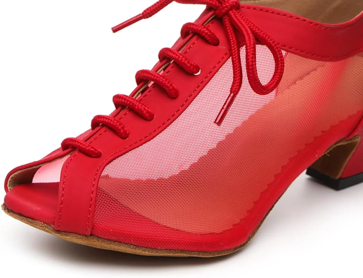 Women's Lace-up Breathable Mesh Open Toe Ballroom Tango Samba Party Wedding Practice Dance Shoes