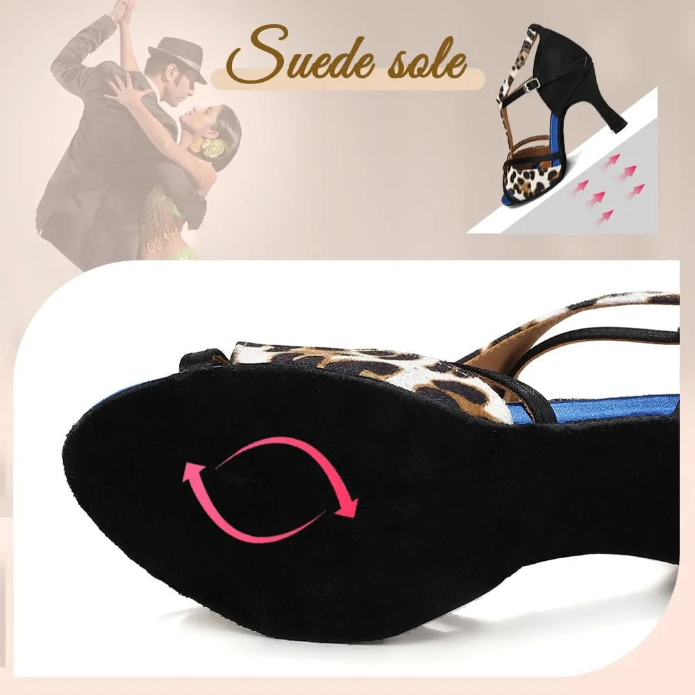 Women's Latin Ballroom Dancing Shoes T-Strap Salsa Ballroom Dance Heel 3 1/2 Inch
