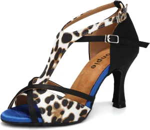 Women's Latin Ballroom Dancing Shoes T-Strap Salsa Ballroom Dance Heel 3 1/2 Inch