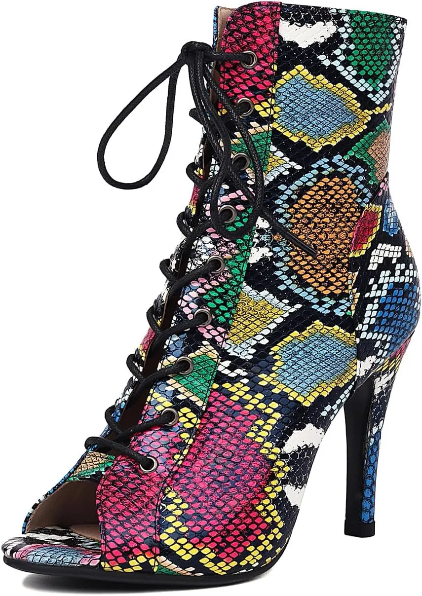 Women's Latin Dance Boots Peep Toe lace-up Ballroom Latin Salsa Ankle Dance Boots