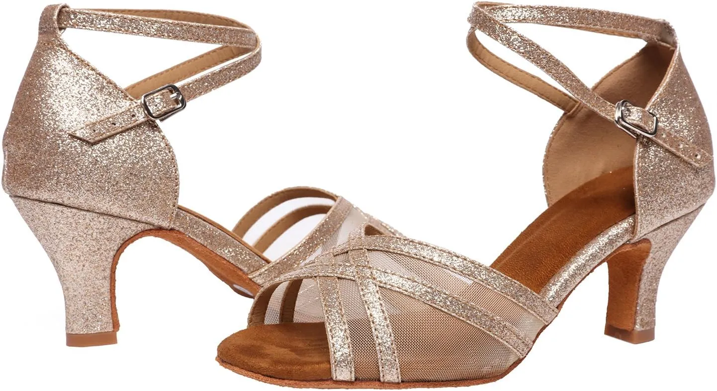 Women's Latin Dance Shoes Female's Ballroom Salsa Dance Shoes Gold Silver 2.5 Inch Heel