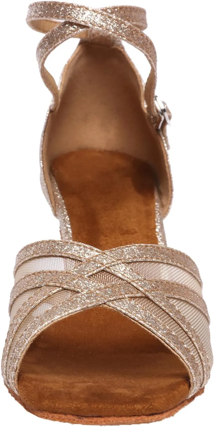 Women's Latin Dance Shoes Female's Ballroom Salsa Dance Shoes Gold Silver 2.5 Inch Heel