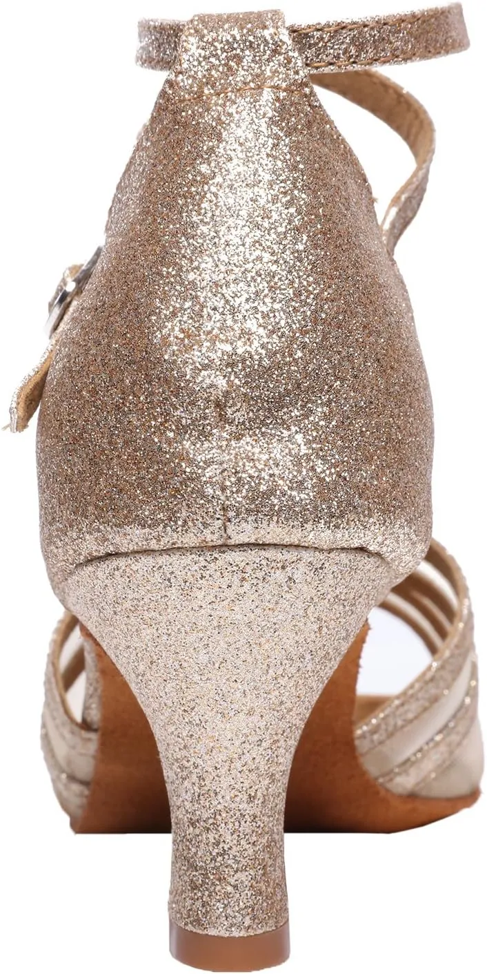 Women's Latin Dance Shoes Female's Ballroom Salsa Dance Shoes Gold Silver 2.5 Inch Heel
