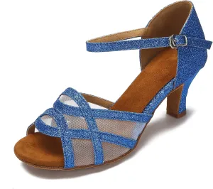 Women's Latin Dance Shoes Female's Ballroom Salsa Dance Shoes(B-Style Blue Size 10)