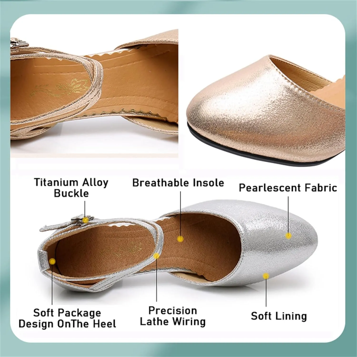 Women's Latin Dance Shoes Performance Ballroom Standard Adult Low Mid-Heeled Soft Thick Sole Closed Toe Modern Dancing Shoes