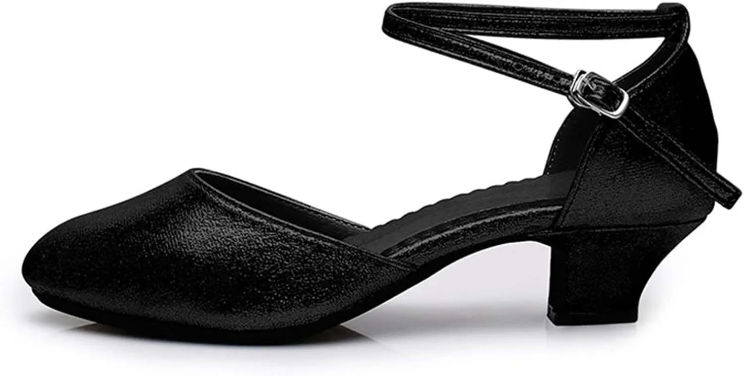 Women's Latin Dance Shoes Performance Ballroom Standard Adult Low Mid-Heeled Soft Thick Sole Closed Toe Modern Dancing Shoes