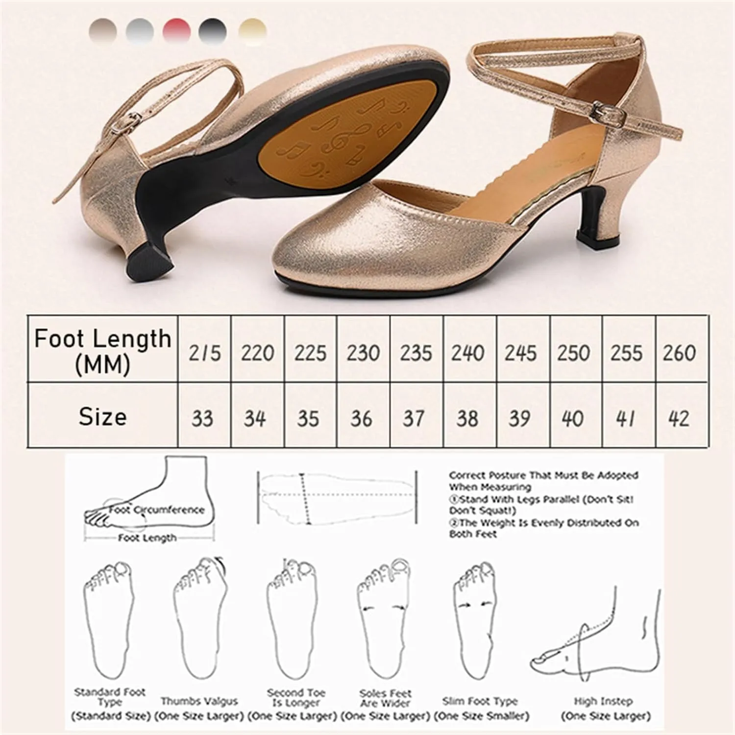 Women's Latin Dance Shoes Performance Ballroom Standard Adult Low Mid-Heeled Soft Thick Sole Closed Toe Modern Dancing Shoes