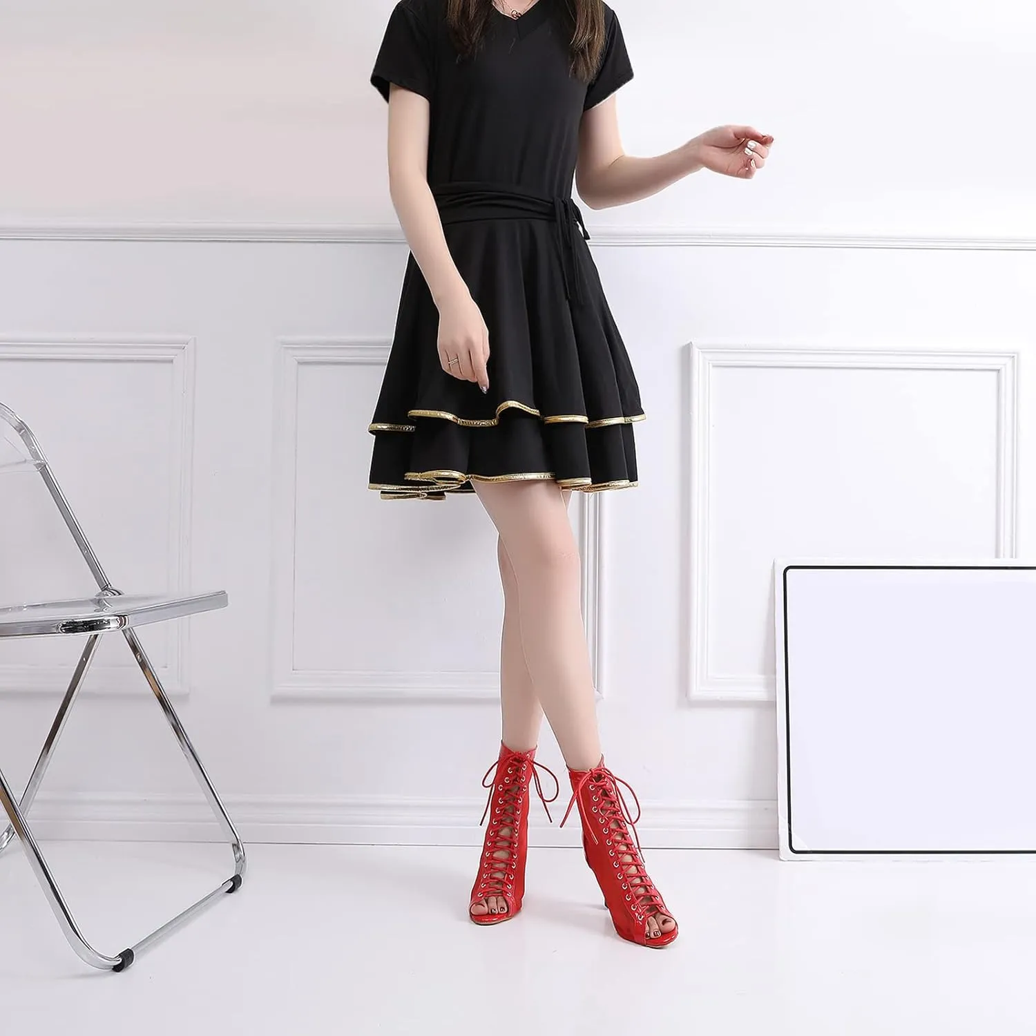 Womens Latin Dance Shoes Performance Professional Ballroom Salsa Dancing Shoes Wedding Party Boots Practice Boots