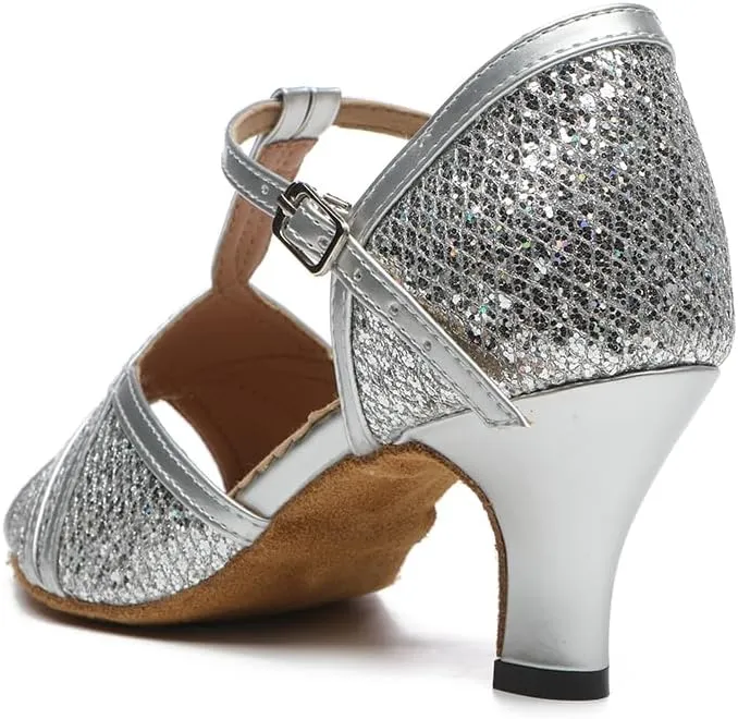 Women's Latin Dance Shoes T-Strap Salsa Ballroom Dance Heel Performance Dancing Shoes, Model YCL517