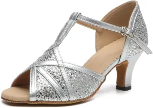 Women's Latin Dance Shoes T-Strap Salsa Ballroom Dance Heel Performance Dancing Shoes, Model YCL517