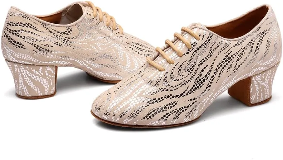 Women's Latin Practice Dance Shoes Close Toe Lace Up Modern Ballroom Salsa Tango Performance Dance Shoes,Model WDL-K4