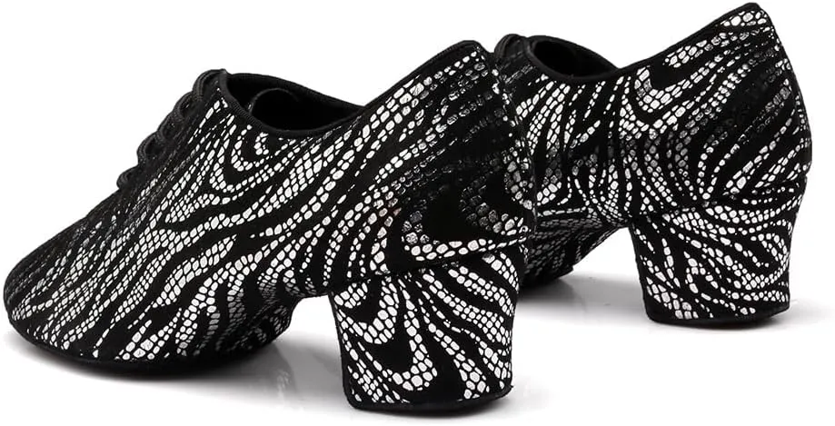 Women's Latin Practice Dance Shoes Close Toe Lace Up Modern Ballroom Salsa Tango Performance Dance Shoes,Model WDL-K4